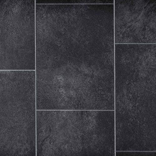 247Floors Stone Tile Effect Flash Vinyl Flooring 2.3mm Realistic Foam Backed Lino Slip Resistant (6m x 3m / 19ft 8 x 9ft 10, Dark Stone Tiles)