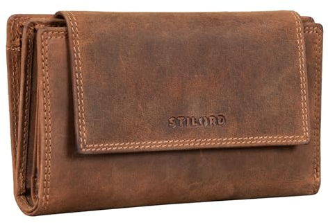 STILORD 'Ira' RFID Portemonnaie Damen Leder Geldbörse Vintage Geldbeutel Elegant für Frauen Brieftasche Geldbörse mit vielen Fächern Card Wallet Echtleder, Farbe:Bergamo - braun