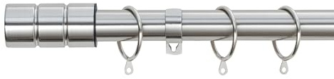 Plain Barrel Extendable Curtain Pole (25/28mm) (Brushed Steel,120cm-220cm) | Heavy Duty Metal Extendable Curtain Pole, 25/28MM Diameter, Rings & Fittings Included for Bedrooms, Lounges and Living Rooms