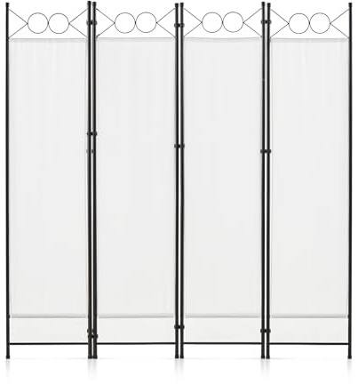 TUKAILAi 4 Panels Folding Room Divider Freestanding Wall Privacy Protector Screen Portable Metal Frame Partition Panel Screen for Living Room Bedroom Office