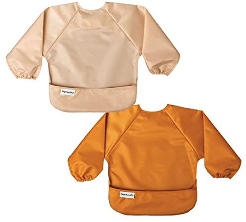 Tiny Twinkle Mess Proof Baby Bib, 2 Pack Long Sleeve Bib Outfit, Waterproof Bibs for Toddlers, Machine Washable, Tug Proof (Sand Cinnamon, Groß 2-4 Years)