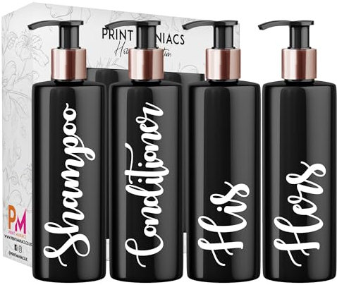 Print Maniacs Black Mrs Hinch Inspired Personalised 500ml Bottles Bathroom Lotion Kitchen Shampoo Conditioner Rose Gold Pump (Hand Wash Set) (White)