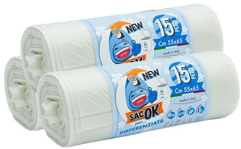 EFFENNE group - 45 Sacs poubelle transparents 55x65 cm avec poignées pour la collecte des déchets en intérieur - Sacs plastique pour poubelle de cuisine et de salle de bain.