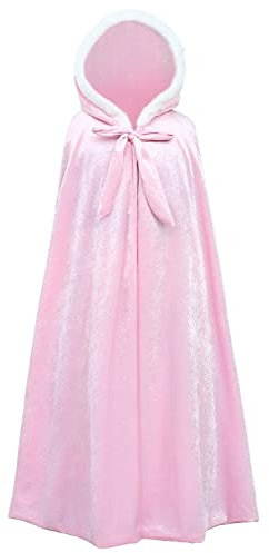 YOSICIL Capuche Cape Fille Elsa Frozen Long Cape Princesse Costume Hiver Blanche-Neige Party Cosplay Carnaval Noël Cadeau d'anniversaire Jeux de rôle, Rose, L