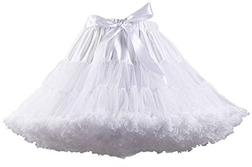 PhilaeEC Damen Petticoat Tüllrock Kurz Tutu Ballett Ballkleid Unterrock Underskirt Crinoline, Länge 40cm, Taille 55-95cm(Weiß)