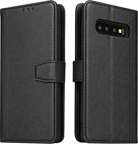 Handyhülle für Samsung Galaxy S10, Leder Handytasche Klapphülle Flip Case Brieftasche mit Kartenfach/Magnetverschluss Lederhülle mit RFID Schutz für Samsung Galaxy S10, Schwarz