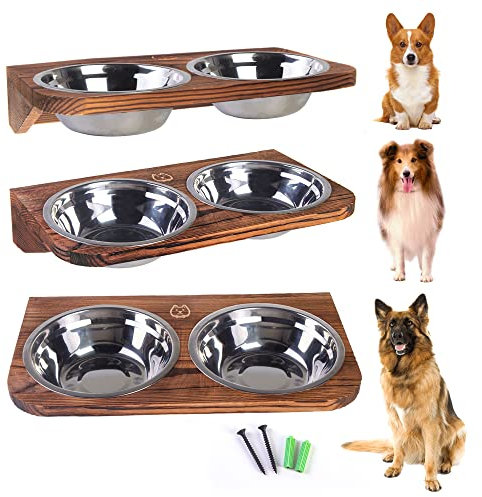 Elevated Dog Bowl Stand Mounted Elevated Pet Feeder Includes 2 Stainless Steel, Adjustable Dog Bowls for Medium-Large Dogs and Raised Dogs Dog Food Bowls 44 Oz