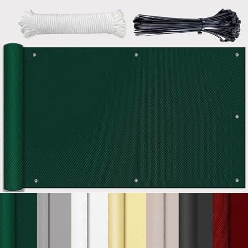GLIN Balkon Windschutz Ohne Bohren Maßgeschneiderte Blickdichte Balkonscreens Wetterfest UV-Schutz Blickdichter Balkonsichtschut für Privatsphäre Terrasse Dunkelgrün 100x800cm