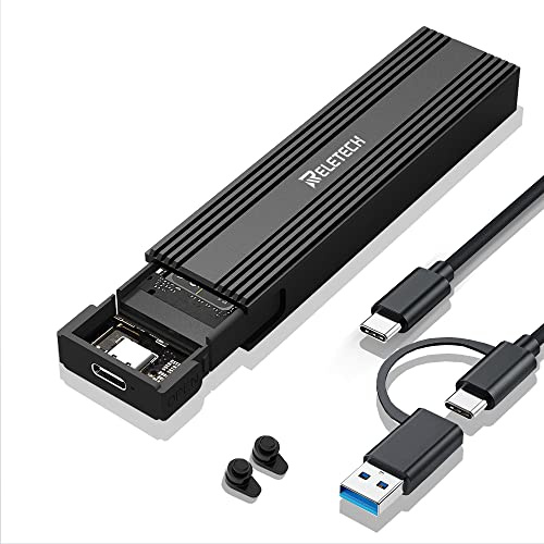Reletech M.2 SSD Portable USB3.1 Type-C 10Gps SSD Enclosure, Supports NVMe/SATA Two protocols, Suitable for MacBook SSD Enclosure Gen 2 (10 Gbps) to NVMe PCI-E M.2 SSD Case (Black)