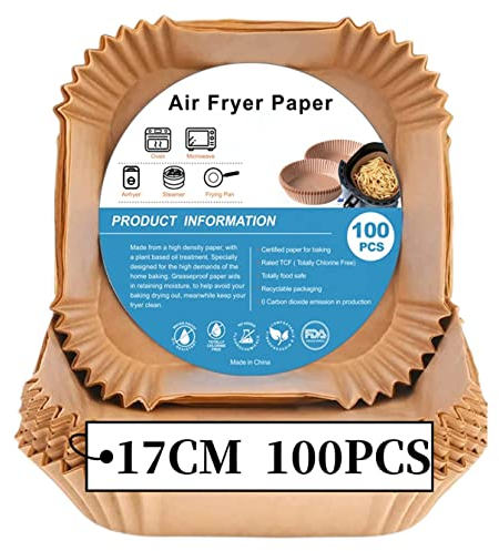 Papel freidora aire 3L-6L, 100 piezas de papel para freidora de aire, papel pergamino antiadherente para freír, hornear, cocinar, asar a la parrilla y a prueba de aceite