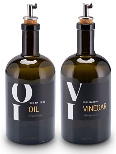 Lifestyle Lover Öl und Essig Set Apothekerflasche Glas antikgrün Olivenöl mit Ausgießer aus Edelstahl für Öl & Essig (2er Pack Oil & Vinegar 500ml)