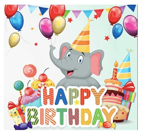 1 Premium Geburtstagskarte für Kinder 14,8x14,8cm - lustige Klappkarte mit Umschlag - happy birthday Karte mit Motiv (Elefant) Grußkarte Kindergeburtstagskarte zum gratulieren