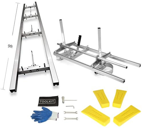 XSLOER Portable Chainsaw Mill 36 Inchs and 9FT Rail Mill Guide System Combo Set with 4 Pack Felling Wedges
