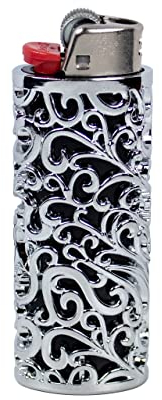 HUMWE Vintage Metall Feuerzeug Case Sleeve Cover Halter mit Hohlmuster Design für BIC Full Size Feuerzeug Typ J6 (Silber)