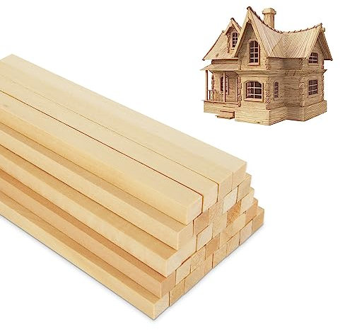 ZOFUN 100 Stück quadratische Holzdübel 10 mm Holzstäbe zum Basteln, unlackiert, 15 cm, extra starke Bastelholzleisten, natürliche Lindenholzstäbe für Kunst, Dekorationen, Modellherstellung