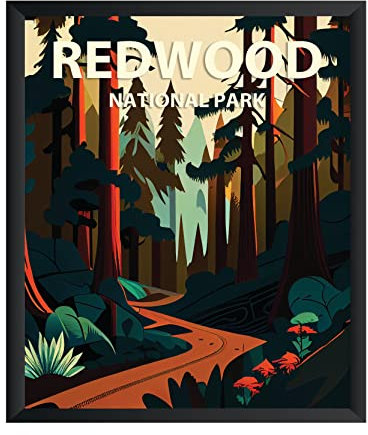 HomeArtPrint Nationalpark-Retro-Kunstdruck-Poster, Bergsee, Wandkunst, Wohnzimmer-Poster, Wanddekoration, Naturlandschaft, Bild für Schlafzimmer, Büro, Zuhause (Redwood National, 27,9 x 35,6 cm