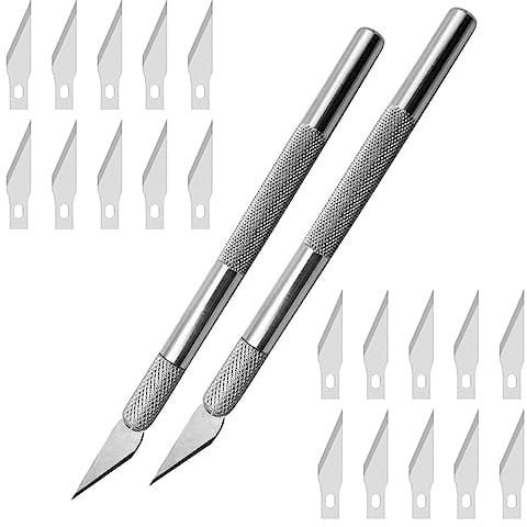 Cutter Di Precisione, 2 Pz Taglierino Cutter e 20 Lame di Ricambio in Acciaio, Coltello da Intaglio Artistici, Coltello da Innesto, Coltello Artigianale, Coltello da Innesto Giardino