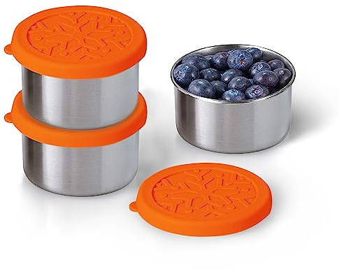 nicelock Lot de 3 petites boîtes de conservation alimentaire en acier inoxydable avec couvercles en silicone hermétiques - Passe au congélateur et au lave-vaisselle - 220 ml - Sans plastique - Sans