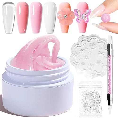 NAILGIL Solid Builder Gel For Nails,3D Gel Nail Art Sculpture Non-Sticky Hand Extension Gel Sock Off UV LED with 3D Silicone Mold Salon DIY at Home-15g/0.53oz,Pink