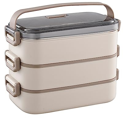 BBTISG Brotdose, 3 lagig Stapelbare Bento Box Edelstahl Kinder Brotdose mit Fächern für Arbeit, Büro, Schule BPA Frei, Mikrowellengeeignet, Spülmaschinenfest