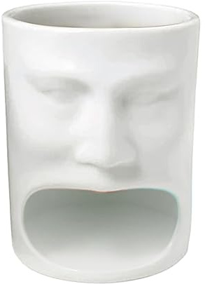 Funny Coffee Mug with Cookie Holder Ceramic Tea Milk Cup Breakfast Drinking Mug Pot Water Tea Cup White Human Face Style Water Cup CnW863 (White, One Size)
