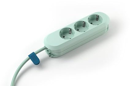 BACHMANN Steckdosenleiste SMART 3-Fach 1,5m Kabel Mehrfachsteckdose 387.2702 (Praktische Kabelaufwicklung und Befestigung durch Anschraublöcher) (Mint Green)