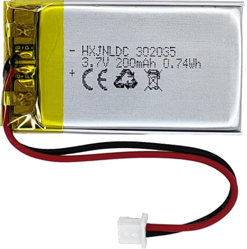 Batteria ricaricabile al polimero di litio CC 3.7V 200mAh 302035, adatta per prodotti elettronici fai da te 3.7-5V con sostituzione della batteria a 2 fili incorporata e luci LED