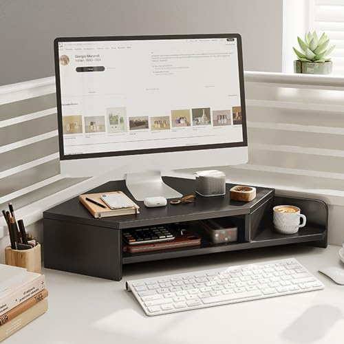 Soporte de Esquina para Monitor Escritorio de Oficina Estante de Esquina Elevador, Elevador de Madera para Monitor de Ordenador, Soporte Ergonómico de Sobremesa para Portátil/pantalla de Ordenador/tv,