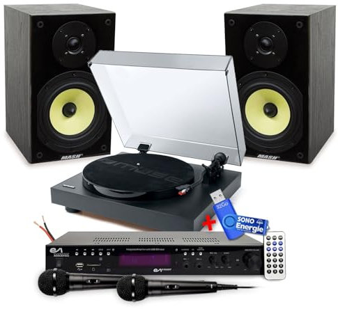Enceintes HiFi Mash Saphir 6, 2x100W, Ampli Stereo, 2x50W, USB SD BT FM - Platine Muse MT-105B Vinyle 33/45 Tours, USB, 2 Micros