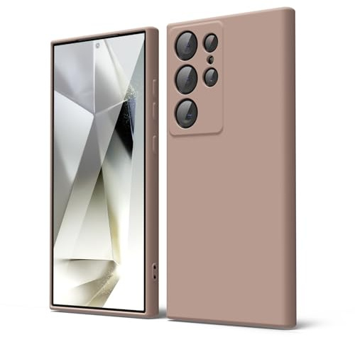 oakxco für Samsung Galaxy S24 Ultra Hülle Silikon Case mit Kameraschutz, Ultra Dünn Bunt Handyhülle Mädchen, Einfarbig Handy Hülle Slim Schutzhülle, Matt TPU Weich Gummi Silikonhülle, Braun Khaki