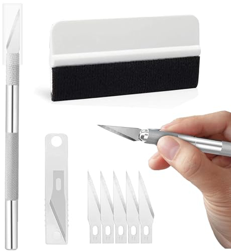 Vinylfolie Installations Applikator Kits, 7 Stück Hochwertiges Folierungs Werkzeug Set mit Präzisionsmesser und Folienrakel für Tönungsfolie Auto Wrap
