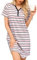 Lovasy Chemise de Nuit Femme Coton Robe de Nuit Manches Courtes Vêtements de Nuit Rayé Boutonnée Devant Nuisette Sexy Grande Taille A Blanc et Rose XL