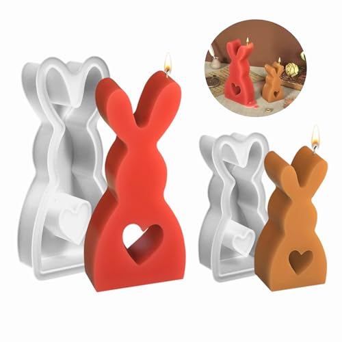 ROMINVIC Silikonformen Gießformen,2 Stück Silikonformen Ostern, Kaninchen Silikonformen Ostern Hasenform für Ostern, Ostern Hase Backform, Osterhase Silikonform for Gips, Sojawachs Kerzen