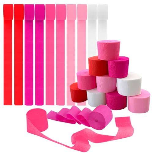 10 Rollen Krepppapier-Luftschlangen zum Aufhängen, Regenbogen-Luftschlangen, 5 Farben, Krepppapierrollen, Luftschlangen, weiß, rot, Rose, Krepp, Rolle, Vorhang, Hintergrund, hängende Quasten,