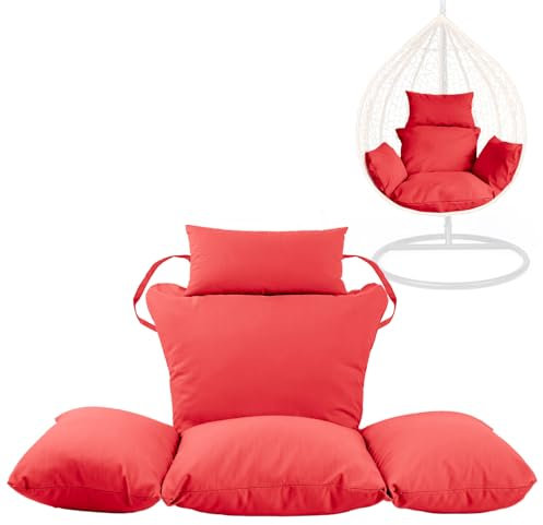 Swing Egg Chair Replacement Cushion, Foldable Water-Resistant Hanging Basket Swing Chair Cushion with Headrest Pillow, Outdoor Porch Backyard Patio Hammock Swing Replacement Cushions (Red)
