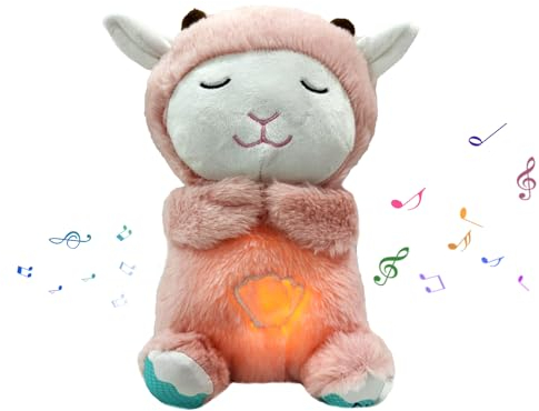 Schlummer Schaf Plüschtier Schlummer Otter Kuscheltier mit Herzschlag Musik und Licht, Baby Erstausstattung Neugeborene, Kuscheltier-Geschenke 32cm (Rosa)
