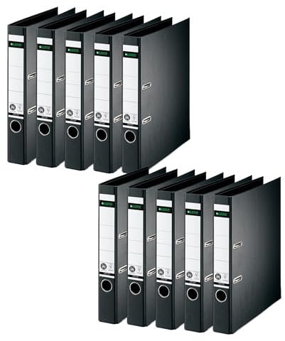 Leitz Qualitäts-Ordner 180°, 10er Pack, A4, schmal, 5,2 cm Rückenbreite, Spezialpapierkaschierung in Leinenprägung, Blauer Engel, Schwarz, 10080095