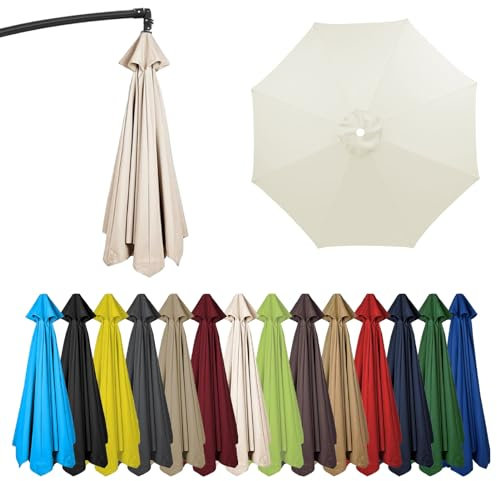 HonunGron UV50+ Tela De Recambio Sombrilla 2 M 2.7M 3M + 6/8 Varillas, Toldo De Repuesto Para Sombrilla De Patio Jardín, Cubierta De Repuesto para Parasol En Voladizo (3m 6 Ribs,Beige)