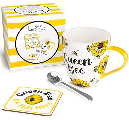 Love Mug®: A Heartfelt Bee Themed Gift, Featuring A Beautiful Mug with A Printed Message Inside, A Coaster and an Engraved Teaspoon. Beautifully Packaged and Sold by an UK Award Winning Retailer