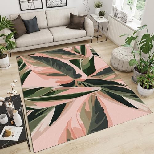 3D Feuilles De Palmier Abstraites De Plantes Tropicales Roses Vertes Tapis De Salon Tapis De Jeu Pour Enfants Tapis De Chambre À Coucher Tapis Couloir Tapis De Bain Entrée Balcon Tapis Antidéra -7G5D7