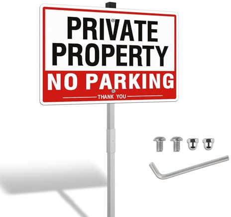 SINMAO No Parking Sign with Stake Aluminum 30x20cm (A4), Private Property Signs Outdoor Metal with Drilled Holes x1