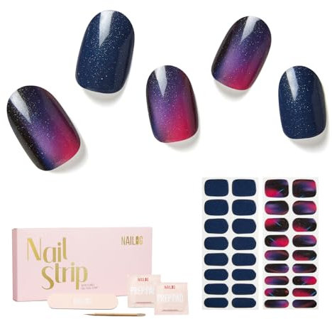 NAILOG Semi Cured Gel Nail Strips, 34 pcs Salon-Quality Gel Nail Stickers, Long Lasting Nail Wraps for Women with Soft Gel Finish, Neon Nocturne