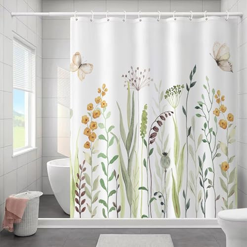 FAIRYGATE Textil Duschvorhänge Duschvorhang Natur Dusch Vorhang Duschvorhang für Bathroom Dekorationen Bathtub Curtain für Badezimmer Duschvorhänge mit 12 Haken 180 x 180 Polyester Stoff B9815