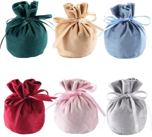 Beebeecraft 6 Stück 6 Farben Runder Samtbeutel Kleiner Beutel Mit Kordelzug Aufbewahrungsbeutel Aus Weichem Stoff Geschenkbeutel Aus Samt Mit Kordelzug Schmuckbeutel Zur Aufbewahrung von Halsketten