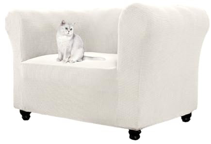 HonunGron Stretch Chesterfield Sofa Überzug 1 2 3 Sitzer, Elasthan Jacquard Couch Überzug, Sofaschutz rutschfest Sofaüberwurf Waschbare Sofabezug für Gebogene Sofa Sessel (Elfenbein,1 Sitzer)