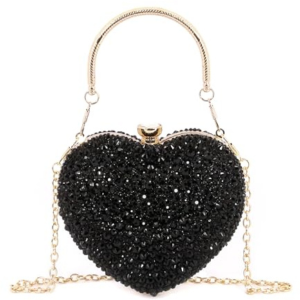 Elenint Damen Elegant Glänzend Strassstein Herz-typ Clutch Abendtasche Umhängetasche Party Hochzeit Cocktail Prom Handtaschen Kettentasche Schultertaschen