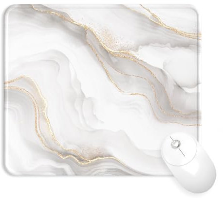 Giecy Gaming Mouse Pad, Durable Stitched Edges Mouse Mat, Lycra Surface, Non-Slip Rubber Base for PC, Laptop, Office, Gaming (White marble)