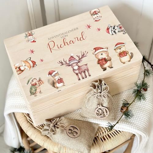 Manufaktur Liebevoll Adventskalender zum Befüllen, personalisierter Adventskalender Kinder Erwachsene Holzkiste DIY Weihnachtskalender Mädchen Jungen Sie und Ihn als Geschenk (Richard)