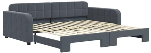 vidaXL Tagesbett, Ausziehbar Schlafsofa mit Lattenrost, Bettsofa Gästebett für Schlafzimmer Wohnzimmer, Sofa Bett Ausziehbett, Dunkelgrau 100x200 cm Samt