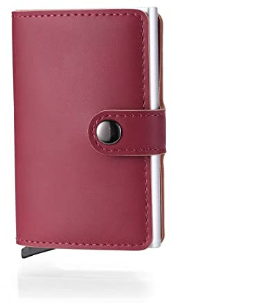 HJJEFRNO Hommes Porte-Cartes pour Femmes Vintage Cuir PU métal Porte-Cartes de Visite RFID Blocage ID Banque Carte de crédit Couverture Mini Portefeuille Titulaire de la Carte de Visite(Red)